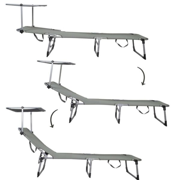 Sezlong pliabil cu parasolar, 188x57x38cm, sarcina 120kg, gri - Image 10