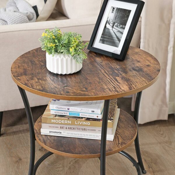 VASAGLE Masuta laterala rotunda, tip noptiera, cu 2 rafturi, cadru de otel, 55x55cm, maro rustic - Image 9