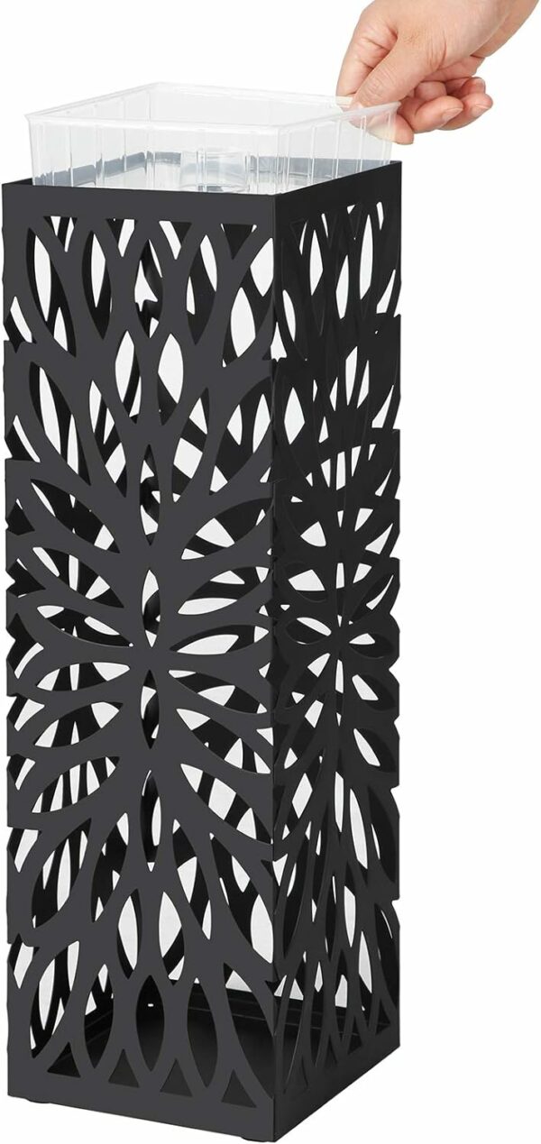SONGMICS Fém esernyőtartó, akasztókkal és csepptálcával, 16x16x49cm, fekete - Image 11