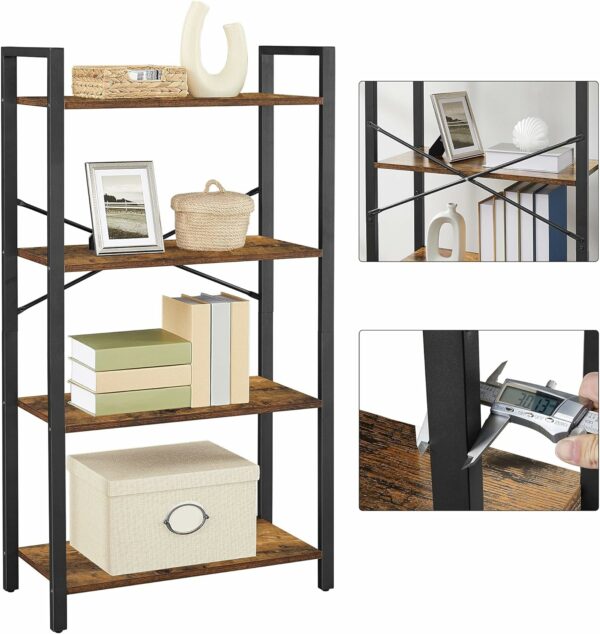 VASAGLE Biblioteca cu 4 etaje din lemn, cadru otel, stil industrial, 66x30x120cm, maro rustic - Image 11
