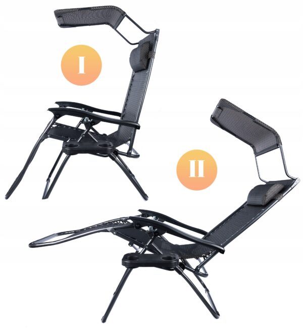 Sezlong pliabil cu parasolar si tetiera, reglabil in 2 pozitii, suport pahare, 174cm, gri - Image 9
