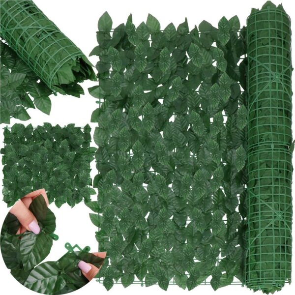 Panou paravan cu frunze artificiale pentru gard sau balcon, 100x300cm, verde inchis - Image 26