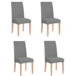 Set 4 huse universale pentru scaun, marime universala, poliester si spandex, 45 x 60 cm, gri mediu