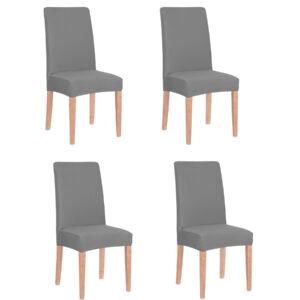 Set 4 huse universale pentru scaun, marime universala, poliester si spandex, 45 x 60 cm, gri mediu