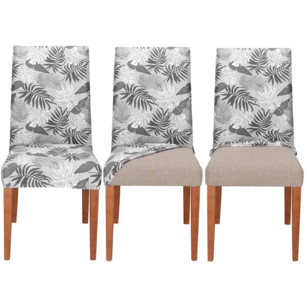 Set 4 huse universale pentru scaun, marime universala, poliester si spandex, 38x70cm, gri cu model floral - Image 16