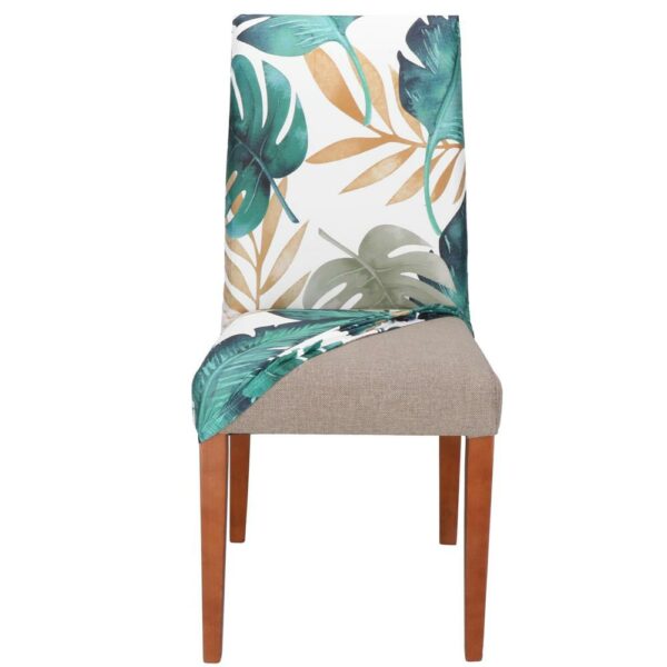 Set 4 huse pentru scaun, marime universala, poliester si spandex, 38x70cm, verde cu model floral - Image 15