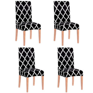 4 db univerzális üléshuzat készlet, univerzális méret, poliészter és spandex, 45 x 60 cm, fekete fehér