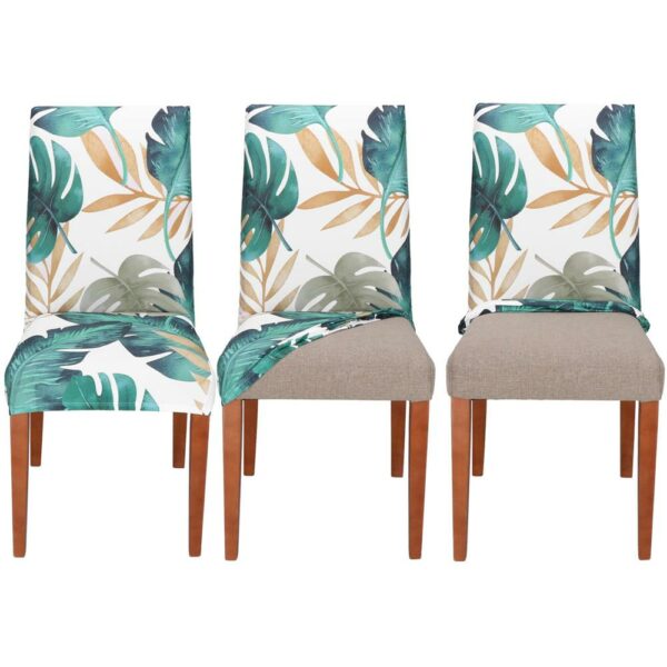 Set 4 huse pentru scaun, marime universala, poliester si spandex, 38x70cm, verde cu model floral - Image 16