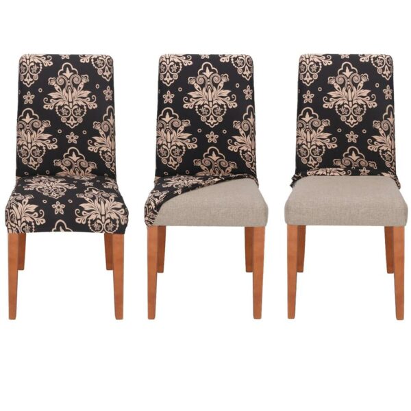Set 4 huse pentru scaun, marime universala, poliester si spandex, 38x70cm, negru, bej - Image 16