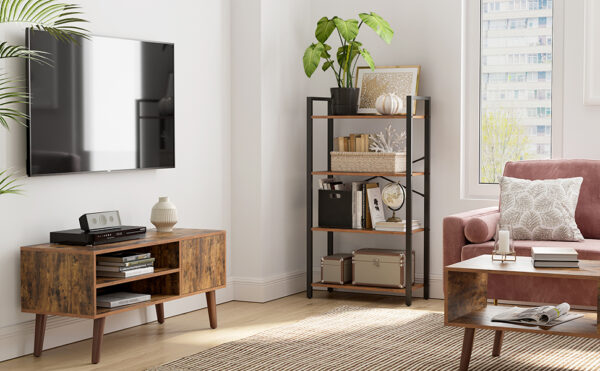 VASAGLE Biblioteca cu 4 etaje din lemn, cadru otel, stil industrial, 66x30x120cm, maro rustic - Image 3