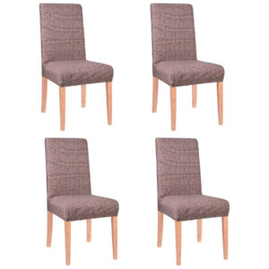 Set 4 huse universale pentru scaun, marime universala, poliester si spandex, 45 x 60 cm, carouri maro