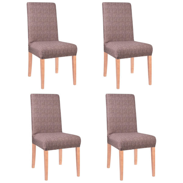 Set 4 huse universale pentru scaun, marime universala, poliester si spandex, 45 x 60 cm, carouri maro