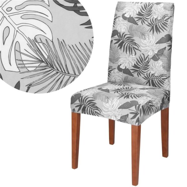 Set 4 huse universale pentru scaun, marime universala, poliester si spandex, 38x70cm, gri cu model floral - Image 3