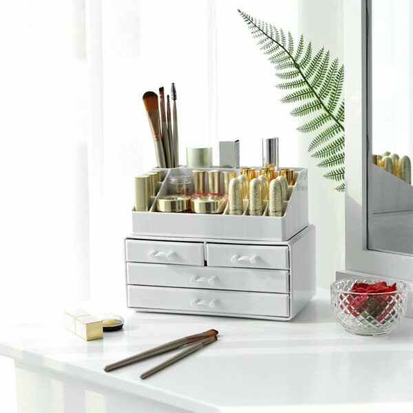 SONGMICS Cosmetics rendszerező, 4 fiókkal és 16 különböző méretű rekesszel, 24x14x19cm, fehér - Image 9