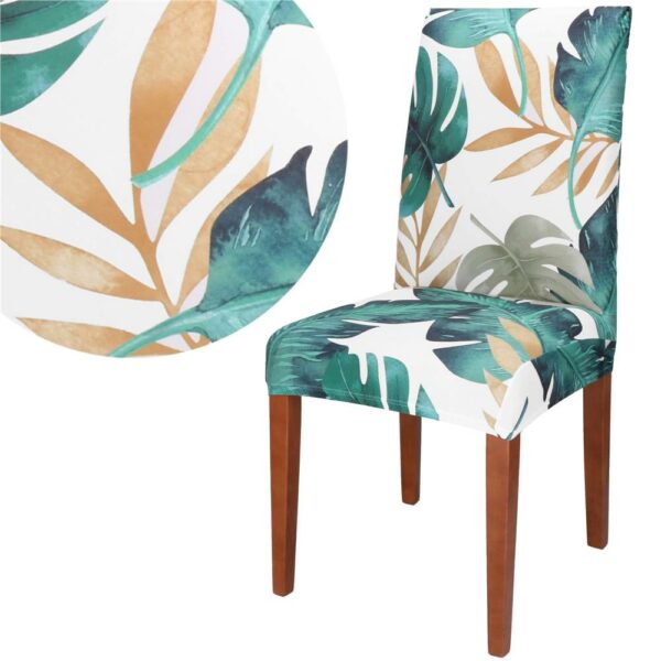 Set 4 huse pentru scaun, marime universala, poliester si spandex, 38x70cm, verde cu model floral - Image 3