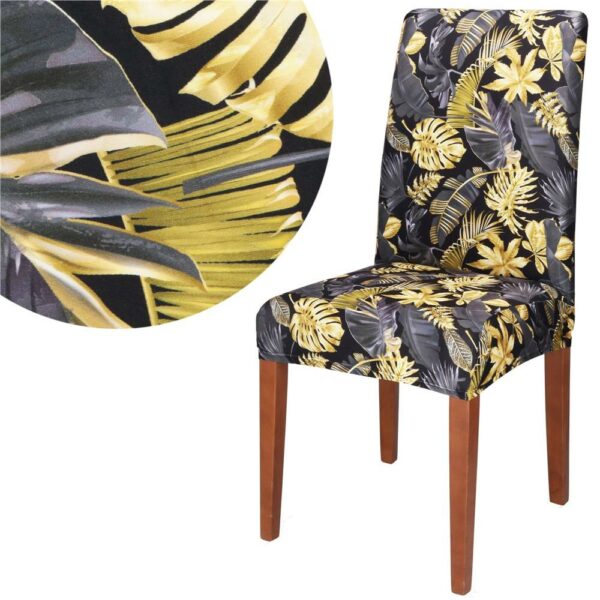 Husa pentru scaun, marime universala, poliester si spandex, 38x70cm, gri si galben - Image 3