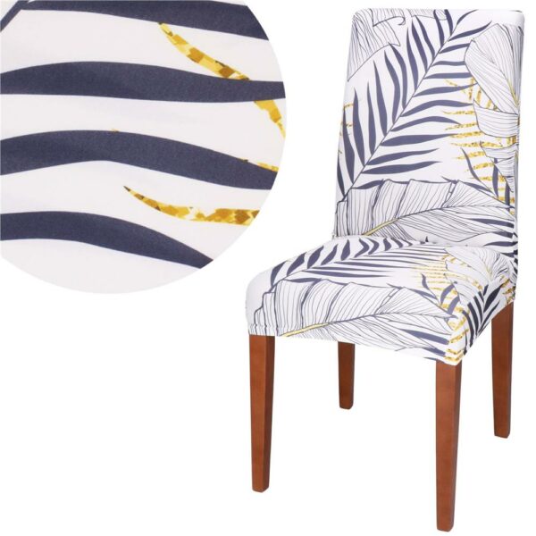 Székhuzat készlet, 4 db, univerzális méret, poliészter és spandex, 38x70cm, fehér, sötétkék árnyalatai, sárga - Image 3