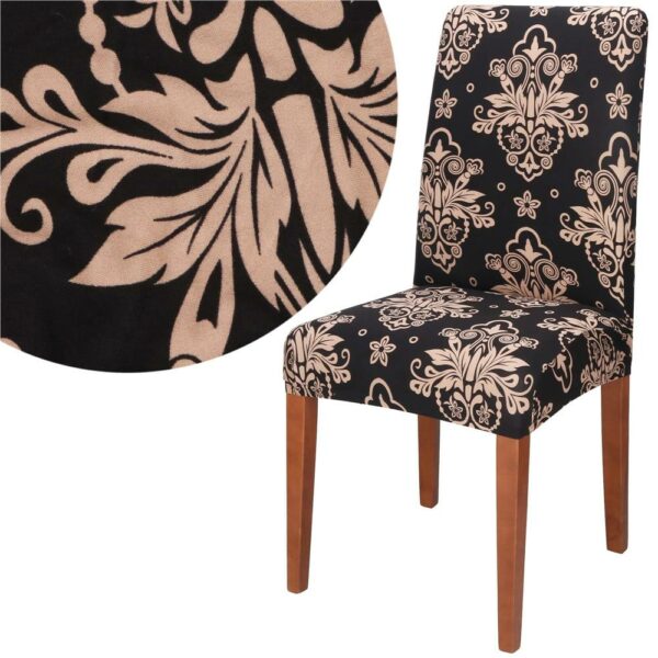 Set 4 huse pentru scaun, marime universala, poliester si spandex, 38x70cm, negru, bej - Image 3