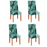4 db székhuzat készlet, univerzális méret, poliészter és spandex, zöld virágmintás