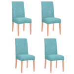 Set 4 huse universale pentru scaun, marime universala, poliester si spandex, 45 cm x 60 cm, albastru deschis