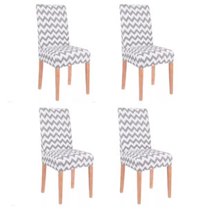 Set 4 huse universale pentru scaun, marime universala, poliester si spandex, 45 cm x 60 cm, zig zag, alb gri