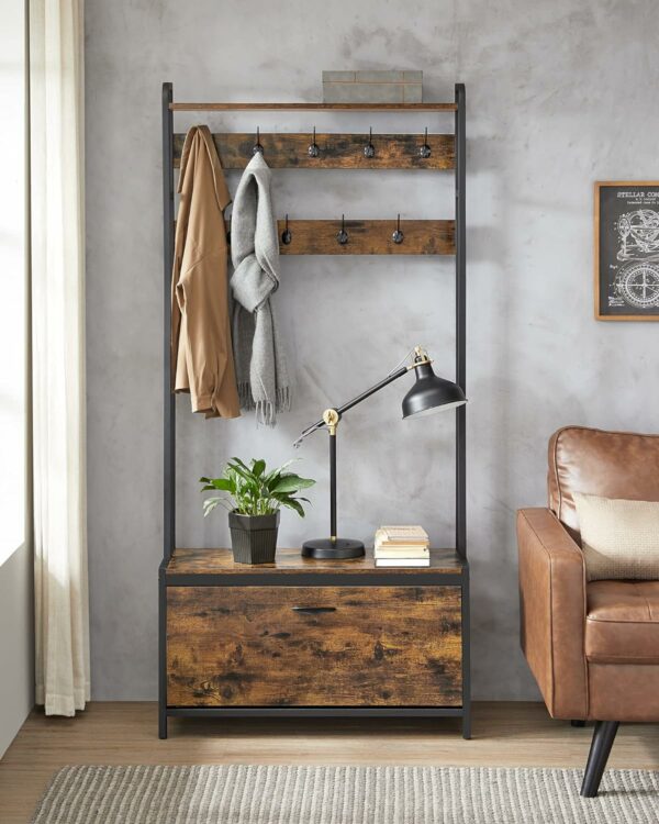 VASAGLE Cipőtartó cipőtároló résszel, acélvázas, ipari stílusú, 32x85x180cm, rusztikus barna - Image 3