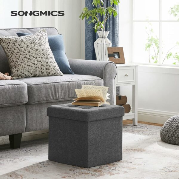 SONGMICS Taburet cu sezut moale, spatiu de depozitare, maxim 300kg, 38x38x38cm, gri inchis - Image 3