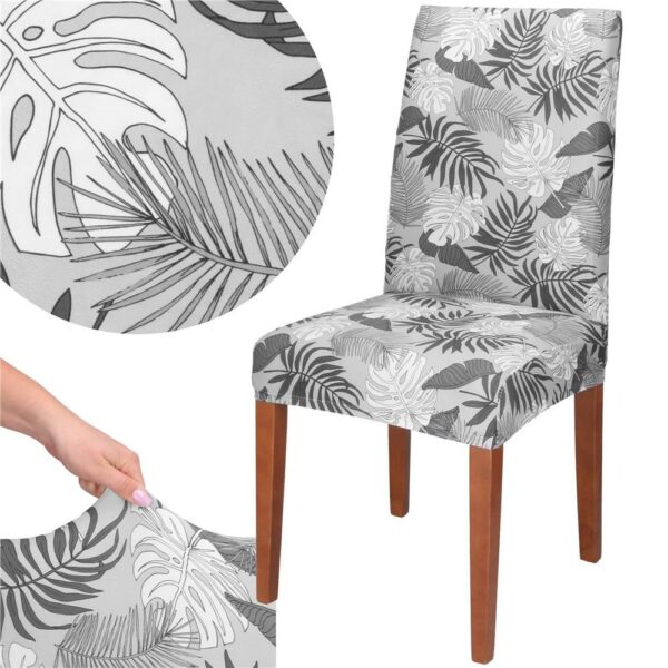Set 4 huse universale pentru scaun, marime universala, poliester si spandex, 38x70cm, gri cu model floral - Image 4