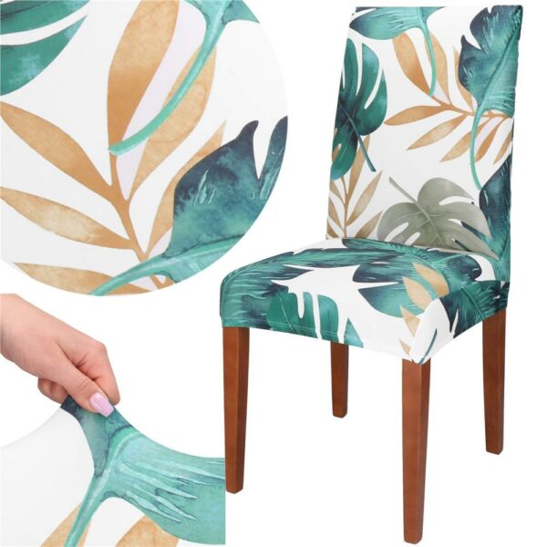 Set 4 huse pentru scaun, marime universala, poliester si spandex, 38x70cm, verde cu model floral - Image 4
