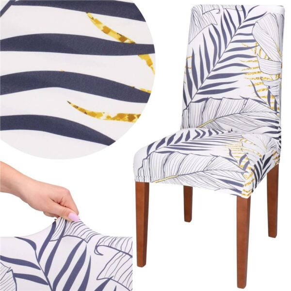 Székhuzat készlet, 4 db, univerzális méret, poliészter és spandex, 38x70cm, fehér, sötétkék árnyalatai, sárga - Image 4