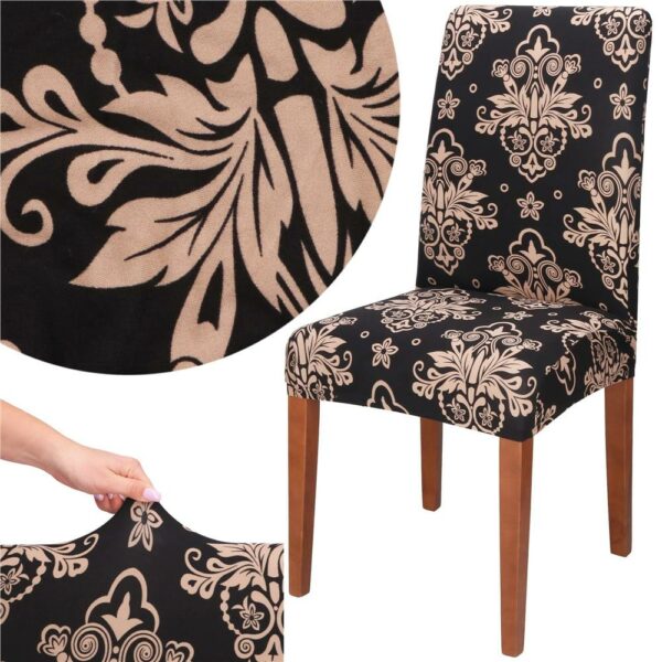 Set 4 huse pentru scaun, marime universala, poliester si spandex, 38x70cm, negru, bej - Image 4