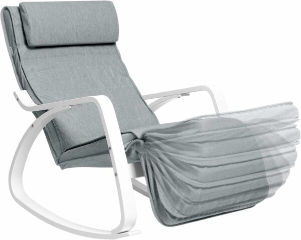 SONGMICS Fa hintaszék, állítható lábtartó, maximum 150kg, 67x122x84cm, világosszürke - Image 4