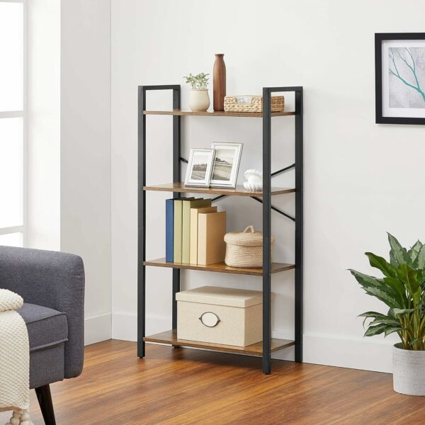 VASAGLE Biblioteca cu 4 etaje din lemn, cadru otel, stil industrial, 66x30x120cm, maro rustic - Image 4