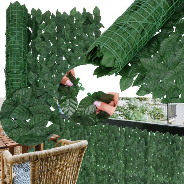 Panou paravan cu frunze artificiale pentru gard sau balcon, 100x300cm, verde inchis - Image 4