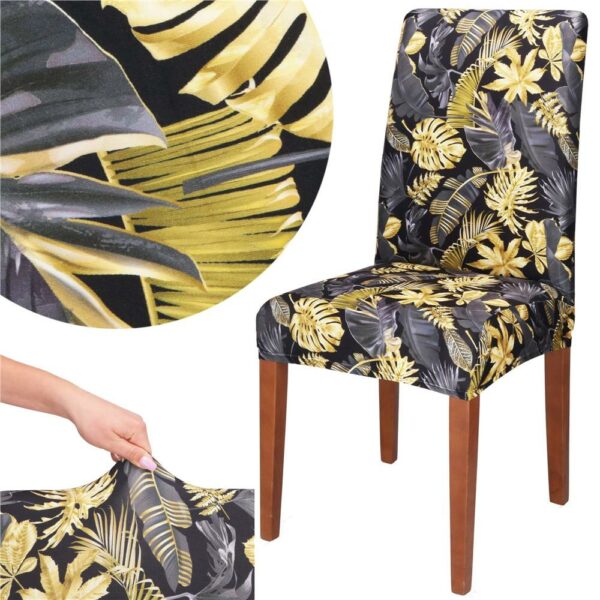 Husa pentru scaun, marime universala, poliester si spandex, 38x70cm, gri si galben - Image 4