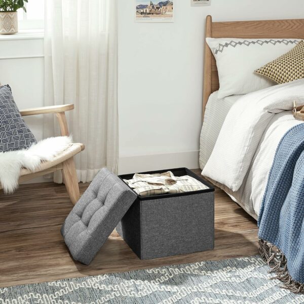 SONGMICS Taburet cu sezut moale, spatiu de depozitare, maxim 300kg, 38x38x38cm, gri inchis - Image 4