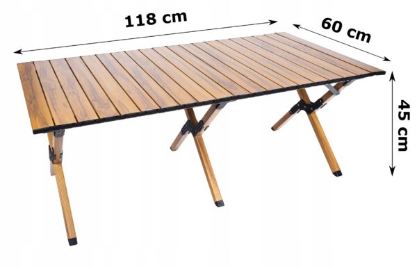 Kempingasztal gyors összecsukható rendszerrel, acél fémvázas, 118x60x45cm, barna - Image 6