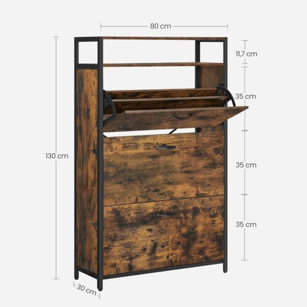 VASAGLE Dulap pantofi din MDF cu ​​3 usi basculante, pentru 15-24 perechi, 80x30x130cm, maro rustic - Image 5