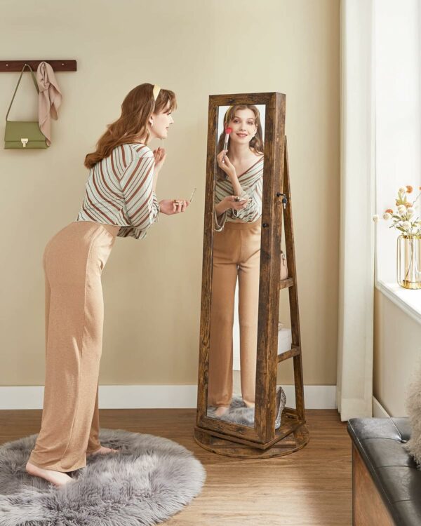 SONGMICS Oglinda de podea cu suport rotativ la 360°, cu spatiu de depozitare, 55x55x161cm, maro rustic - Image 5