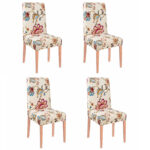 Set 4 huse universale pentru scaun, marime universala, poliester si spandex, 45 x 60 cm, bej floral