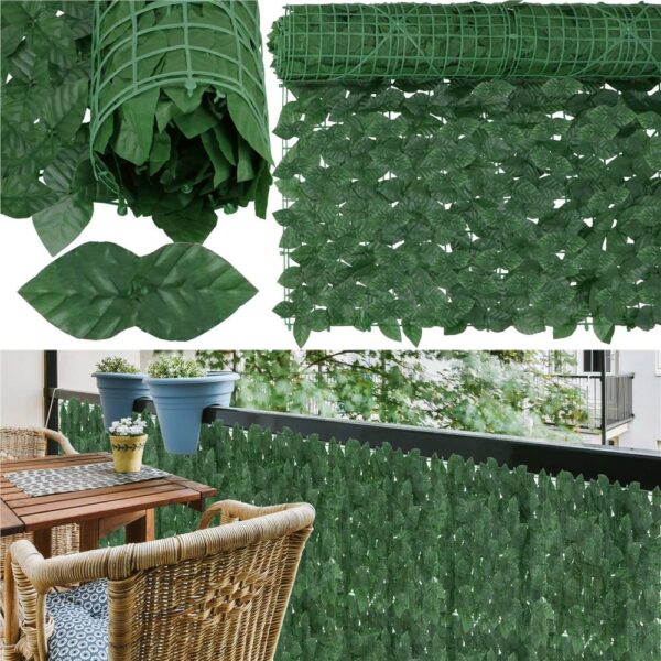 Panou paravan cu frunze artificiale pentru gard sau balcon, 100x300cm, verde inchis - Image 5