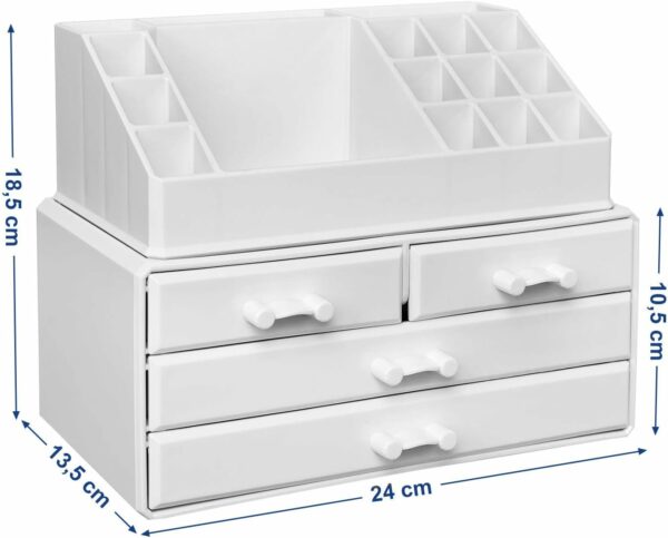 SONGMICS Cosmetics rendszerező, 4 fiókkal és 16 különböző méretű rekesszel, 24x14x19cm, fehér - Image 6