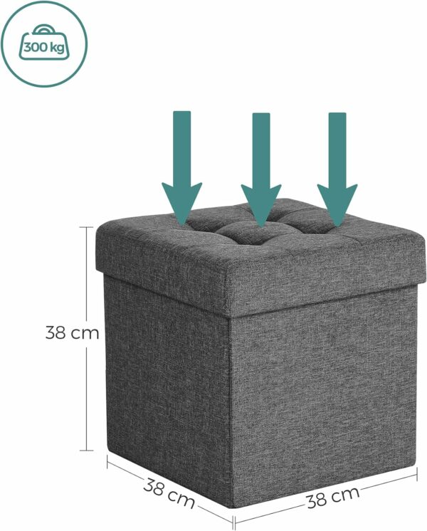 SONGMICS Taburet cu sezut moale, spatiu de depozitare, maxim 300kg, 38x38x38cm, gri inchis - Image 5
