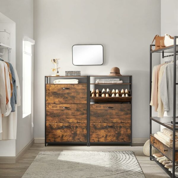 VASAGLE Dulap pantofi din MDF cu ​​3 usi basculante, pentru 15-24 perechi, 80x30x130cm, maro rustic - Image 6