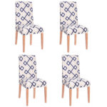 Set 4 huse universale pentru scaun, marime universala, poliester si spandex, 45 cm x 60 cm, romburi, gri albastru