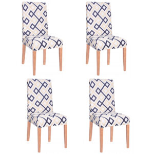 Set 4 huse universale pentru scaun, marime universala, poliester si spandex, 45 cm x 60 cm, romburi, gri albastru