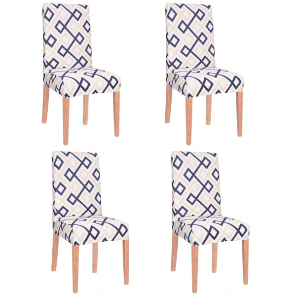 Set 4 huse universale pentru scaun, marime universala, poliester si spandex, 45 cm x 60 cm, romburi, gri albastru