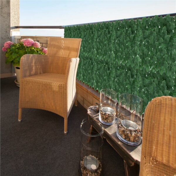 Panou paravan cu frunze artificiale pentru gard sau balcon, 100x300cm, verde inchis - Image 6