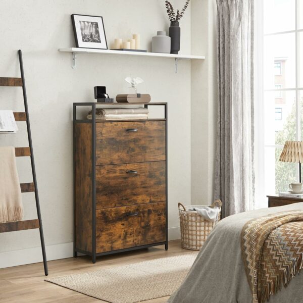 VASAGLE Dulap pantofi din MDF cu ​​3 usi basculante, pentru 15-24 perechi, 80x30x130cm, maro rustic - Image 7
