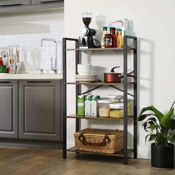 VASAGLE Biblioteca cu 4 etaje din lemn, cadru otel, stil industrial, 66x30x120cm, maro rustic - Image 7
